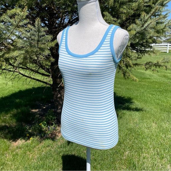 Vintage Blue Striped Ribbed Tank Top 70s/80s - Picture 2 of 7